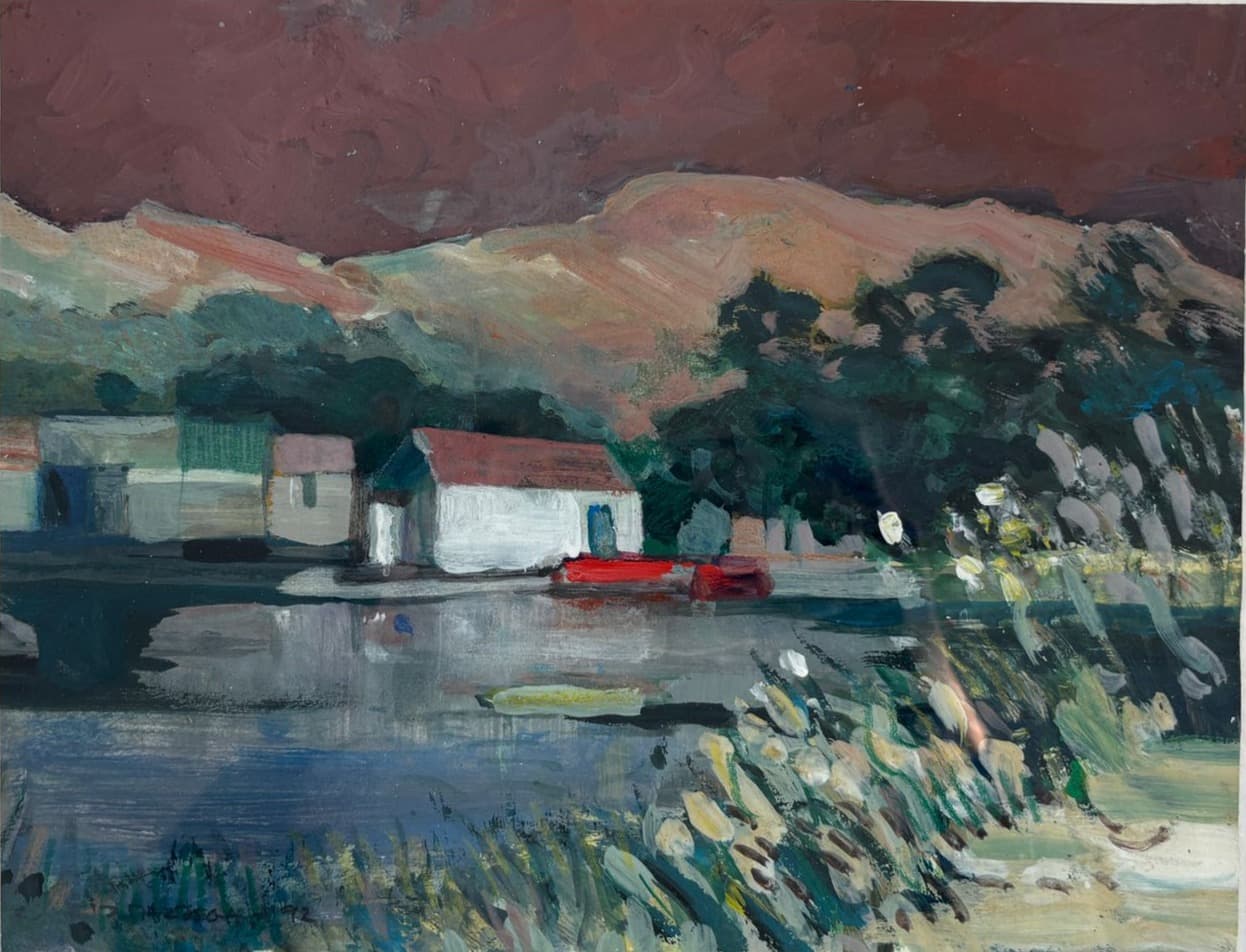 La Maison au bord de l'eau (paysage) — Gouache, Jacques Mazzega