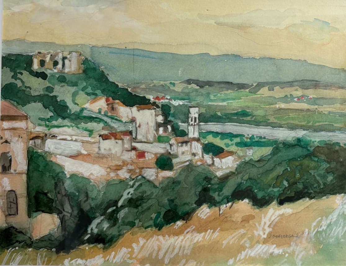 Charme sur Rhone (paysage de village) — Aquarelle, Jacques Mazzega